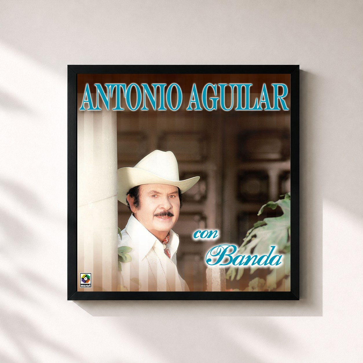 #noir Tableau carré de l'album Antonio Aguilar Con Banda de Antonio Aguilar, cadre noir 32x32 cm