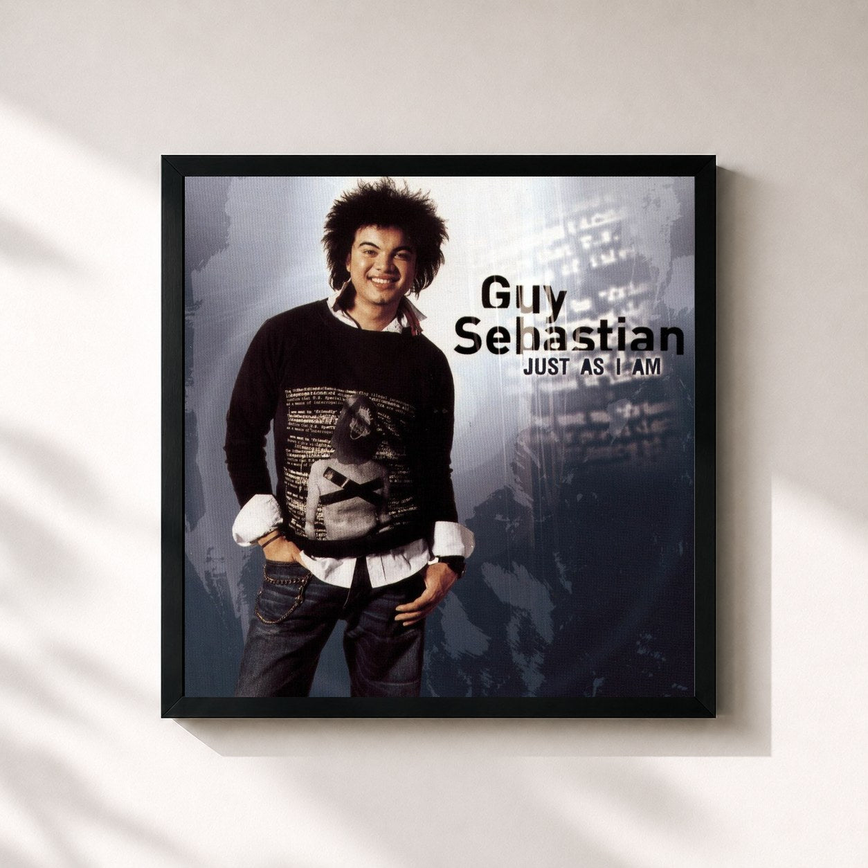 #noir Tableau carré de l'album Just As I Am de Guy Sebastian, cadre noir 32x32 cm