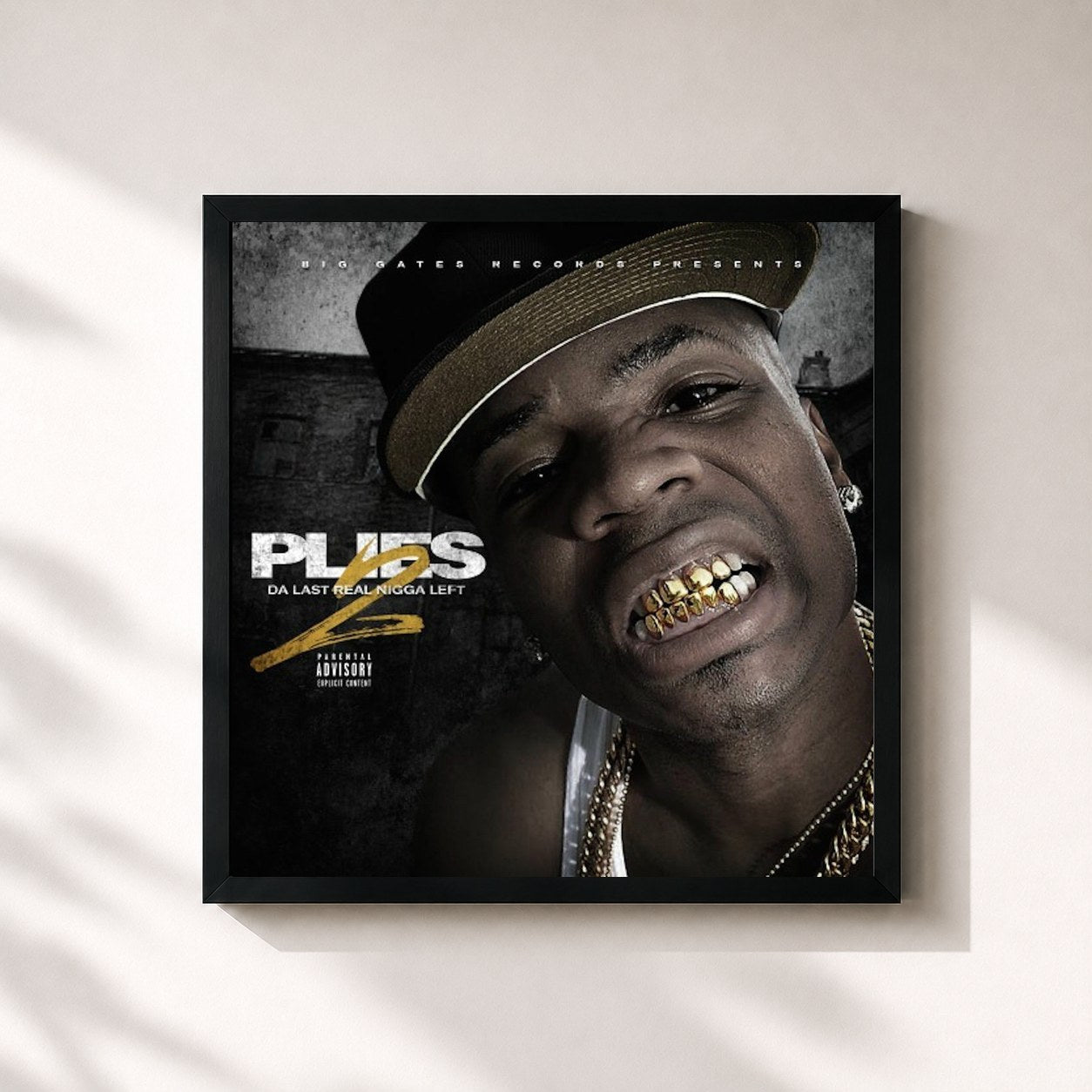 #noir Tableau carré de l'album Da Last Real N*gga Left 2 de Plies, cadre noir 32x32 cm