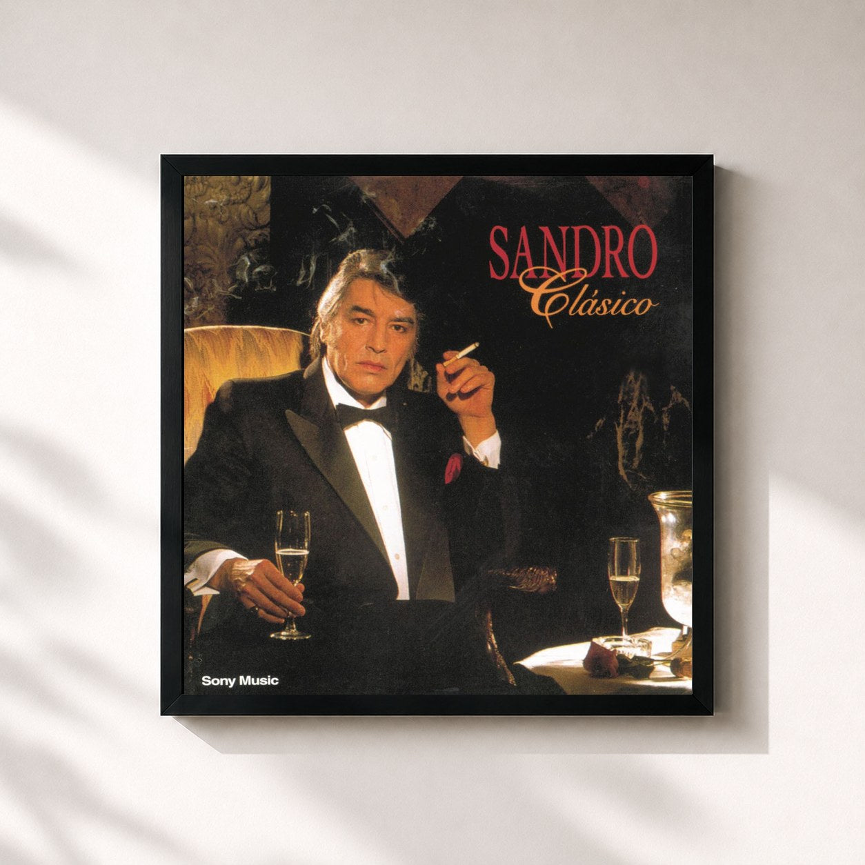 #noir Tableau carré de l'album Clásico de Sandro, cadre noir 32x32 cm