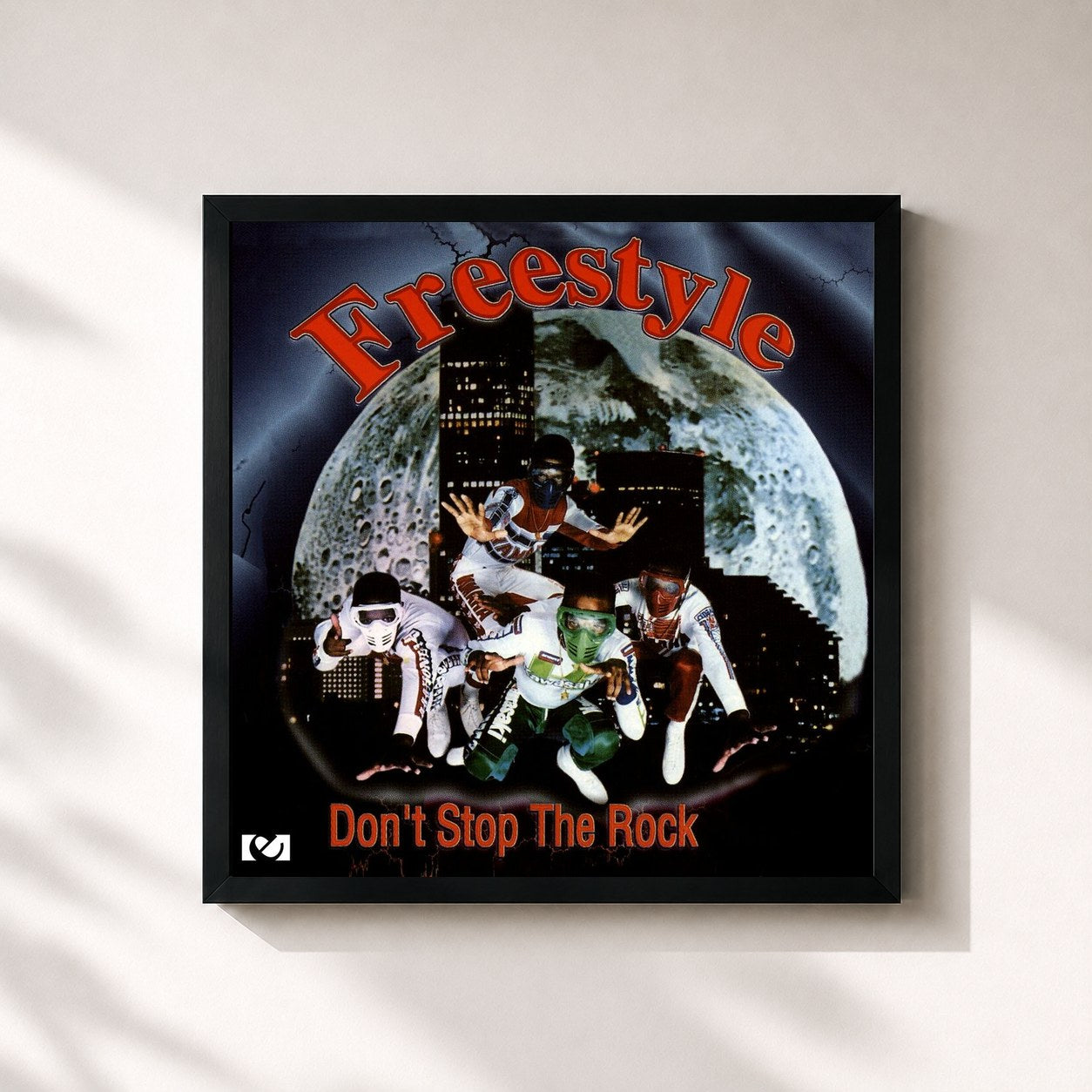 #noir Tableau carré de l'album Don't Stop The Rock de Freestyle, cadre noir 32x32 cm