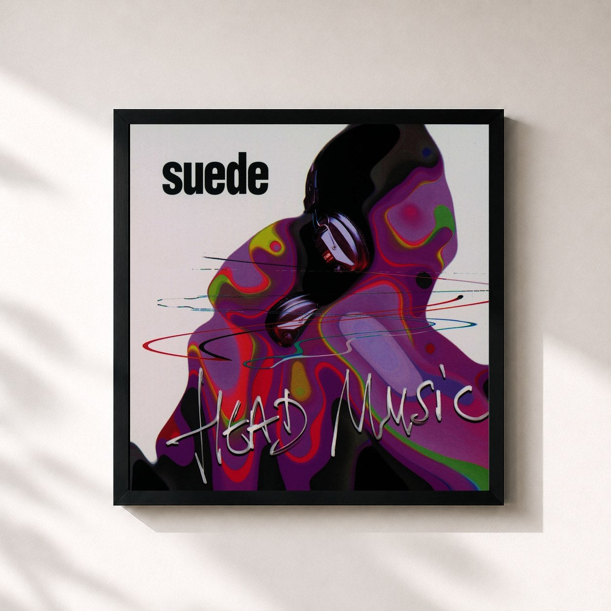 #noir Tableau carré de l'album Head Music (Remastered) de Suede, cadre noir 32x32 cm