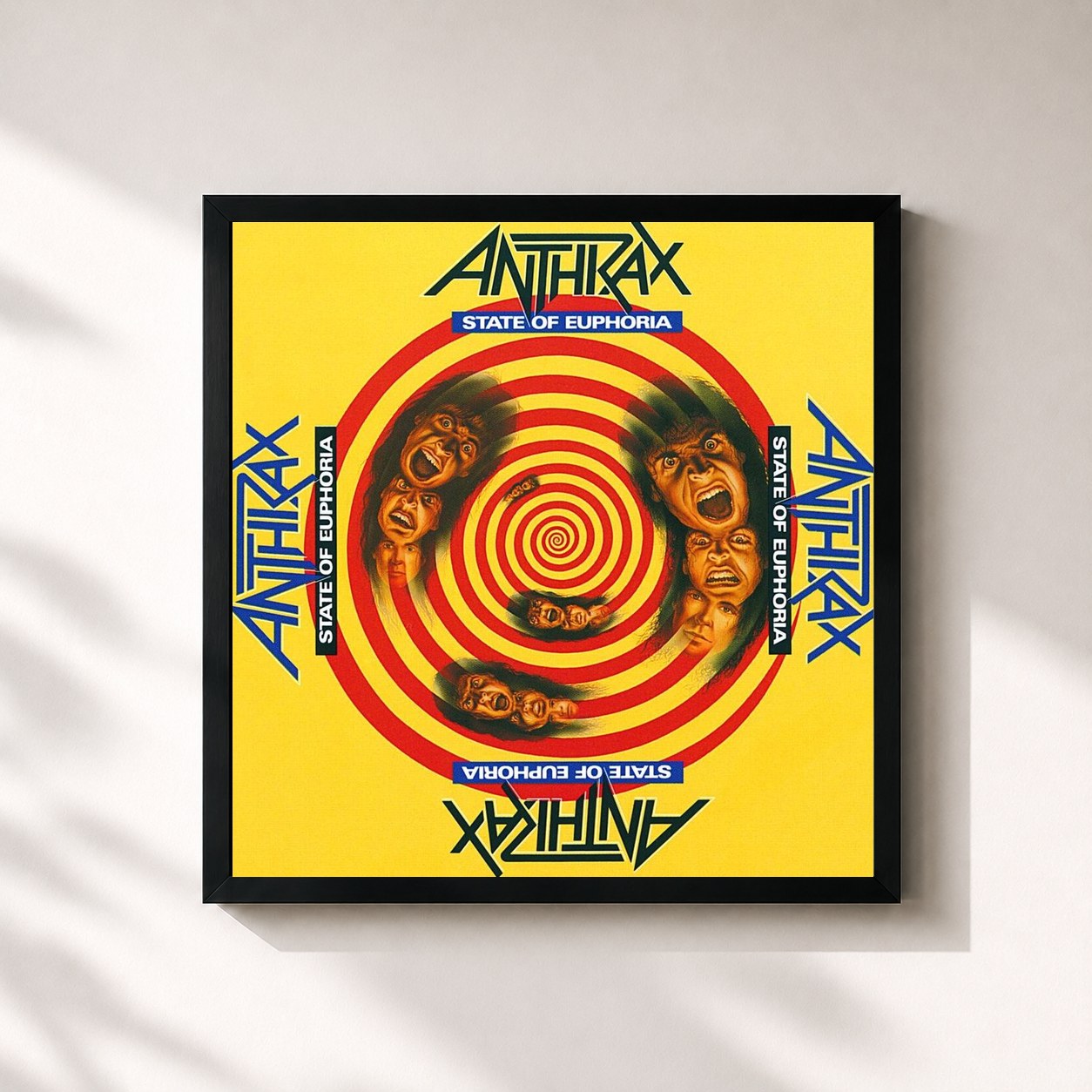 #noir Tableau carré de l'album State Of Euphoria de Anthrax, cadre noir 32x32 cm