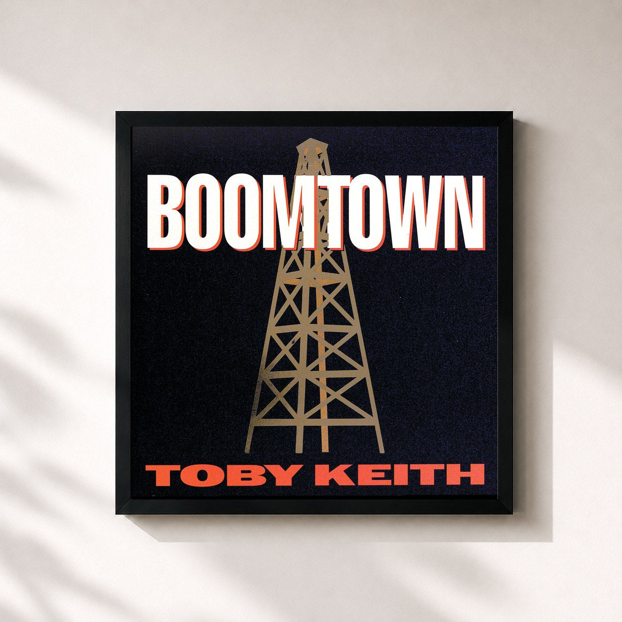 #noir Tableau carré de l'album Boomtown de Toby Keith, cadre noir 32x32 cm