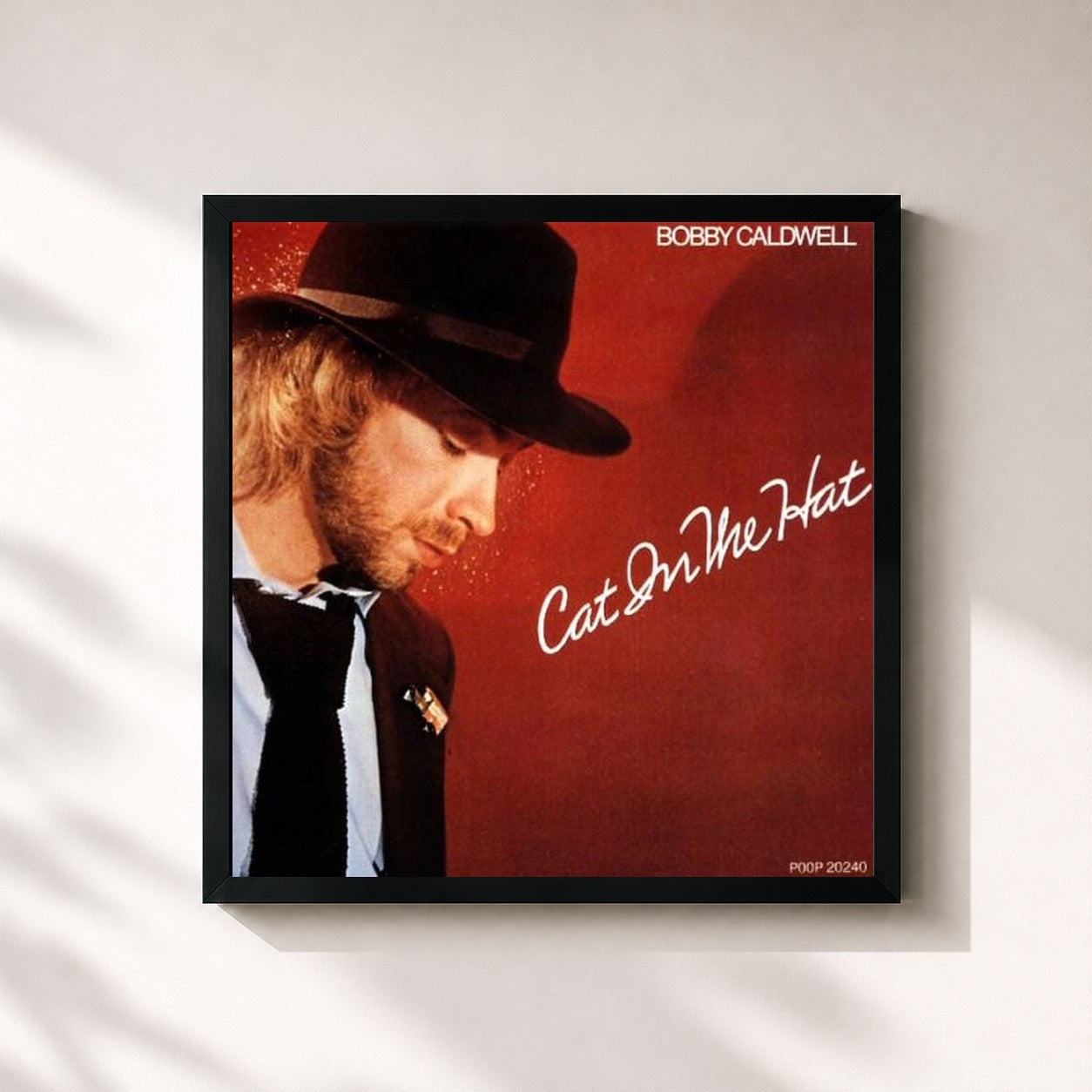 #noir Tableau carré de l'album Cat in the Hat de Bobby Caldwell, cadre noir 32x32 cm