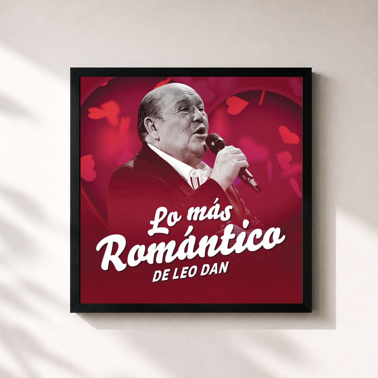 #noir Tableau carré de l'album Lo Más Romántico de de Leo Dan, cadre noir 32x32 cm