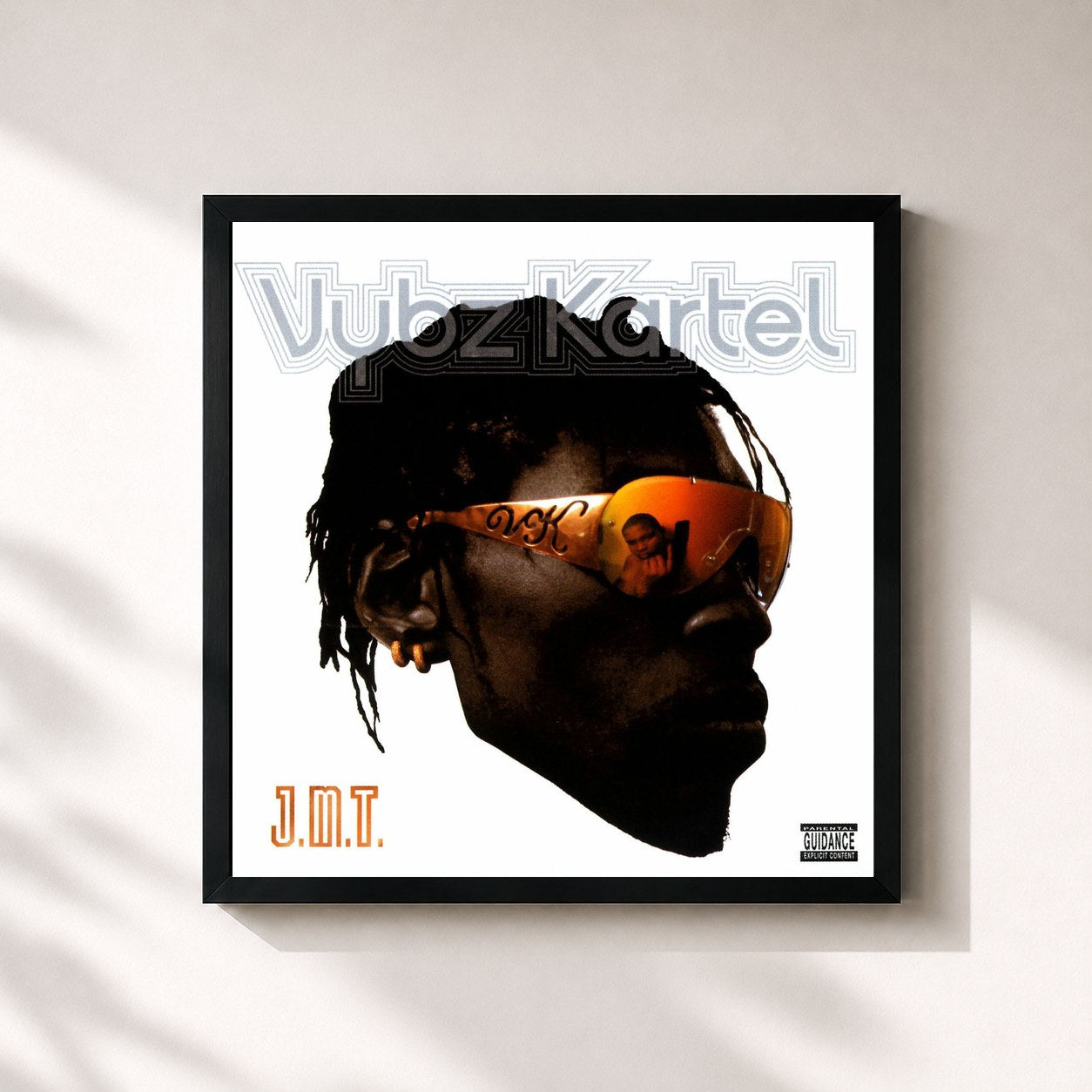 #noir Tableau carré de l'album J.M.T. de Vybz Kartel, cadre noir 32x32 cm