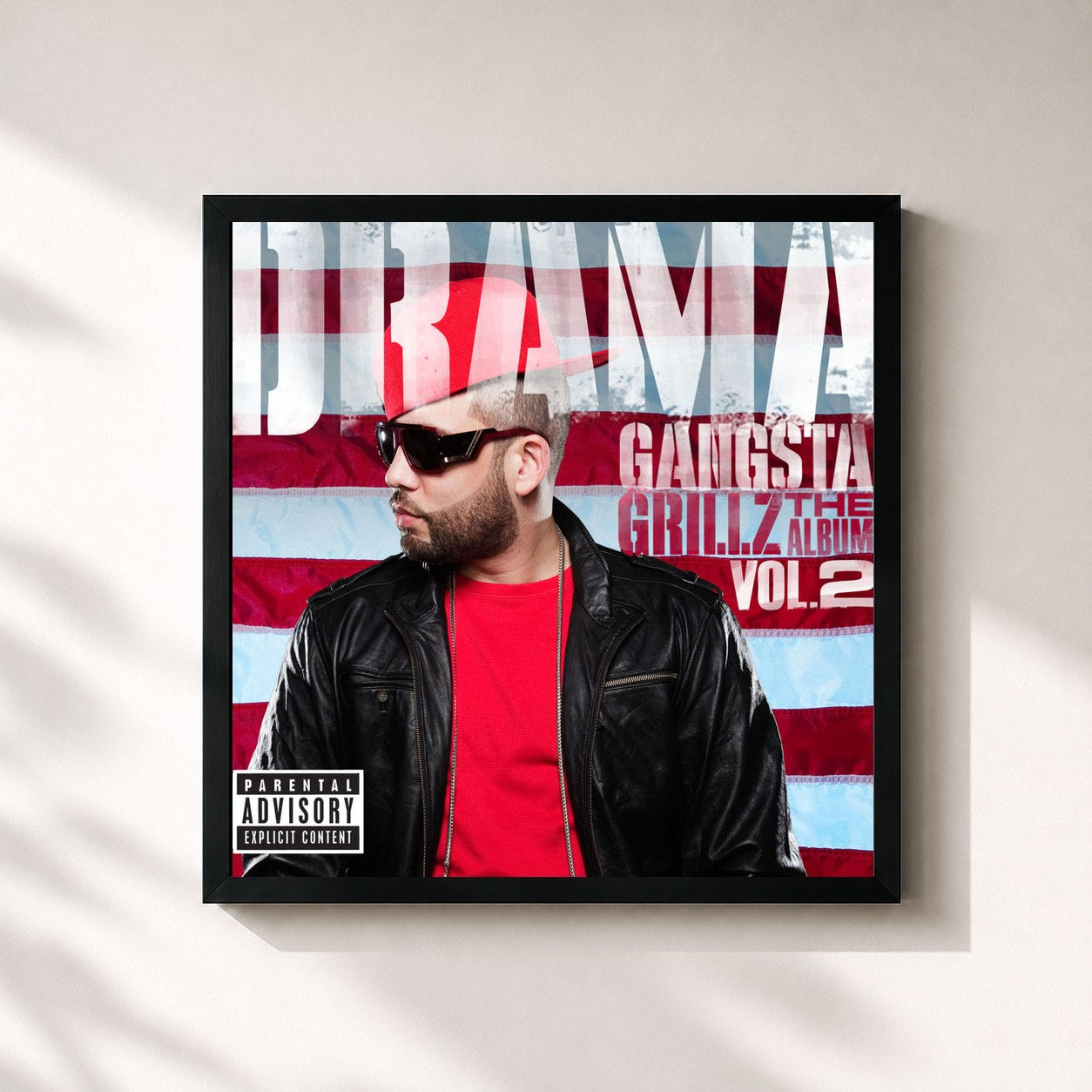 #noir Tableau carré de l'album Gangsta Grillz: The Album Vol. 2 de Dj Drama, cadre noir 32x32 cm