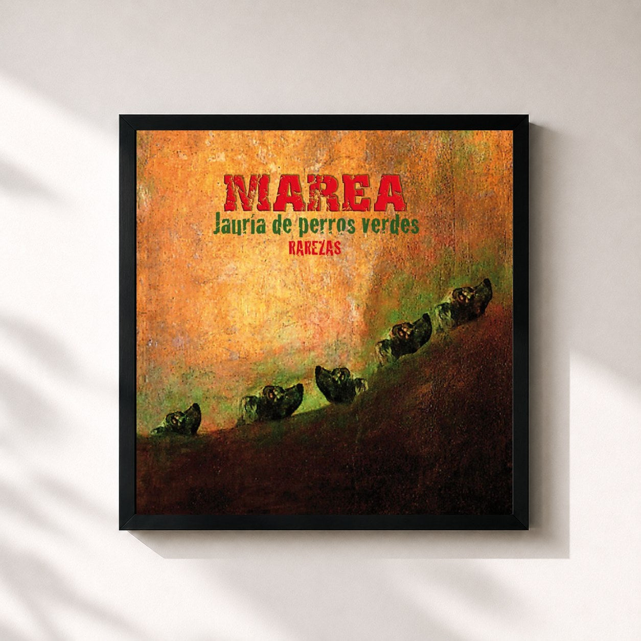 #noir Tableau carré de l'album Jauria de perros verdes. Rarezas de Marea, cadre noir 32x32 cm