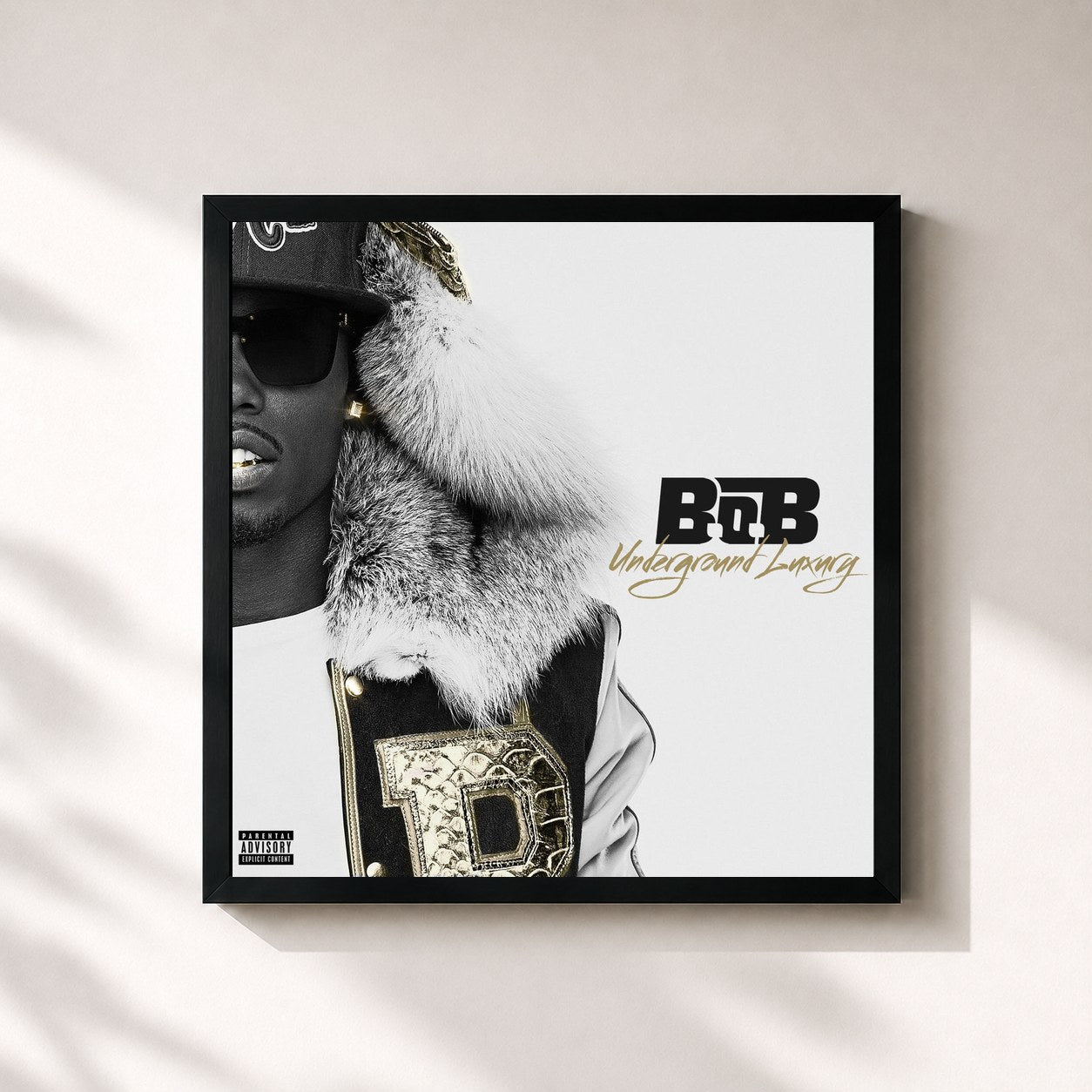 #noir Tableau carré de l'album Underground Luxury de B.o.B, cadre noir 32x32 cm