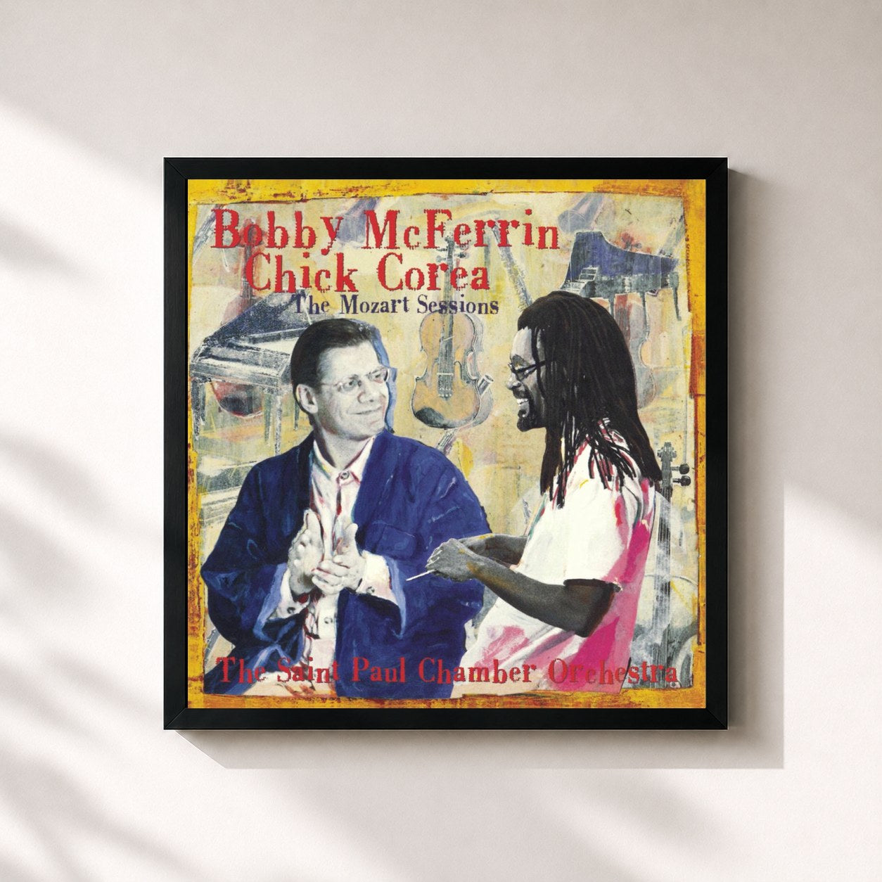 #noir Tableau carré de l'album The Mozart Sessions de Bobby McFerrin, cadre noir 32x32 cm