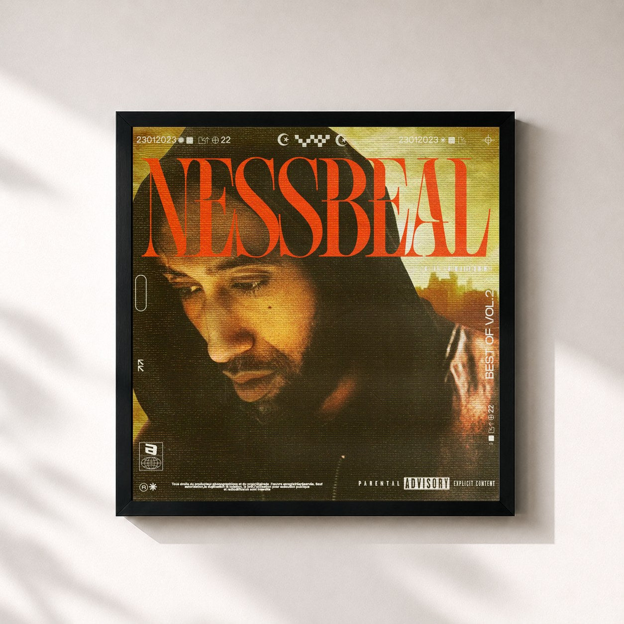 #noir Tableau carré de l'album Nessbeal Mix-tape de Nessbeal, cadre noir 32x32 cm