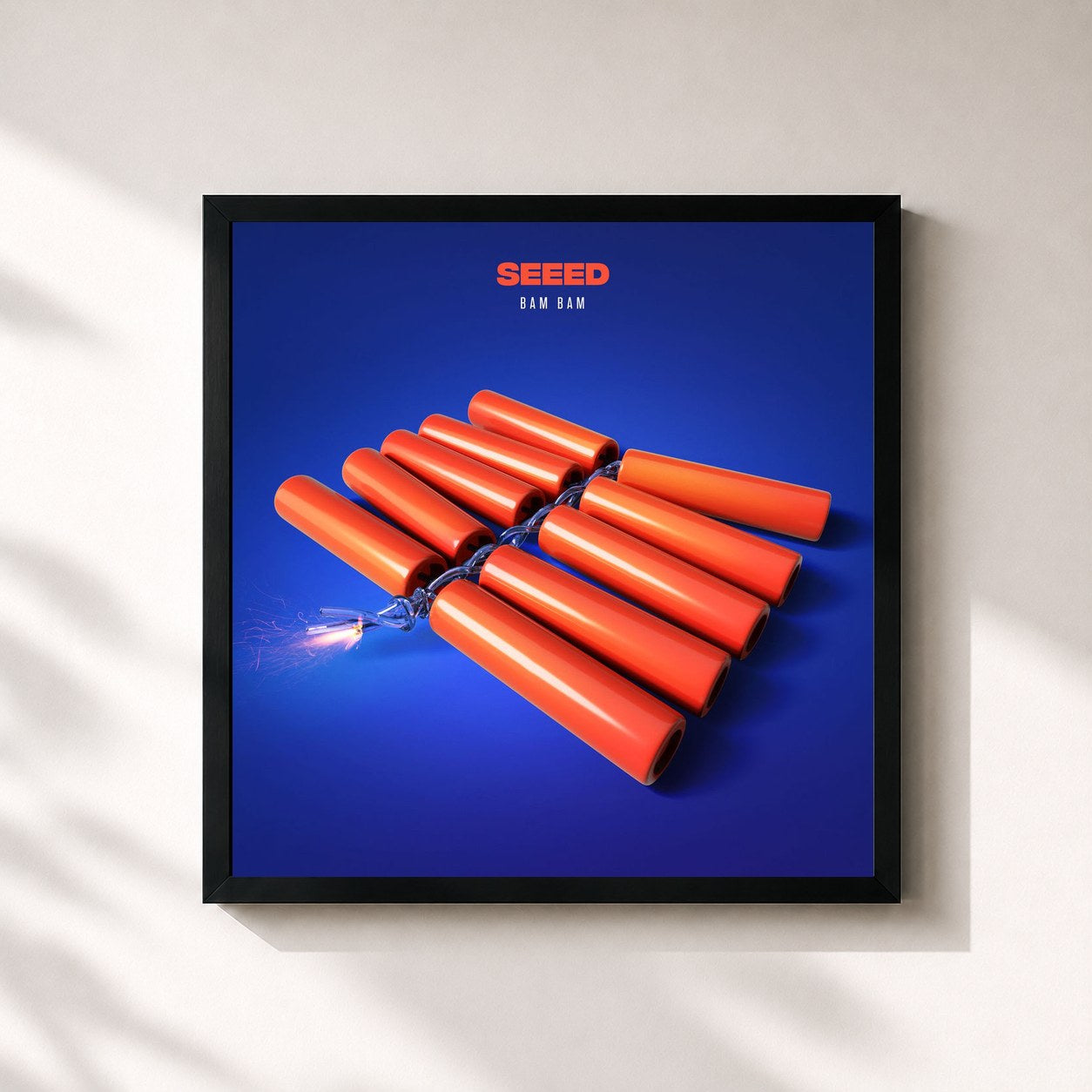 #noir Tableau carré de l'album BAM BAM de Seeed, cadre noir 32x32 cm