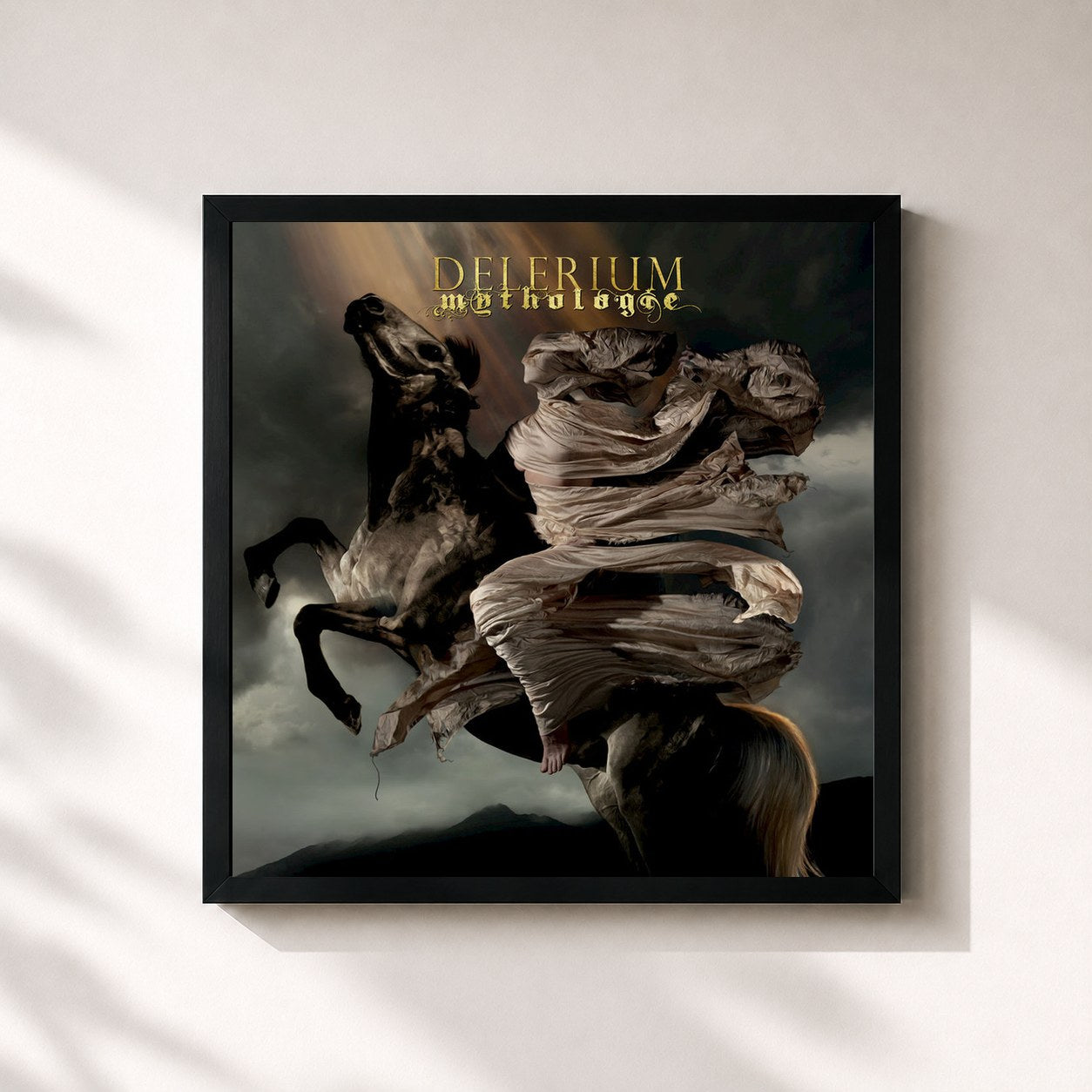 #noir Tableau carré de l'album Mythologie de Delerium, cadre noir 32x32 cm