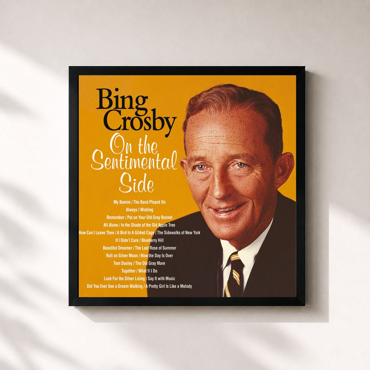 #noir Tableau carré de l'album On The Sentimental Side de Bing Crosby, cadre noir 32x32 cm