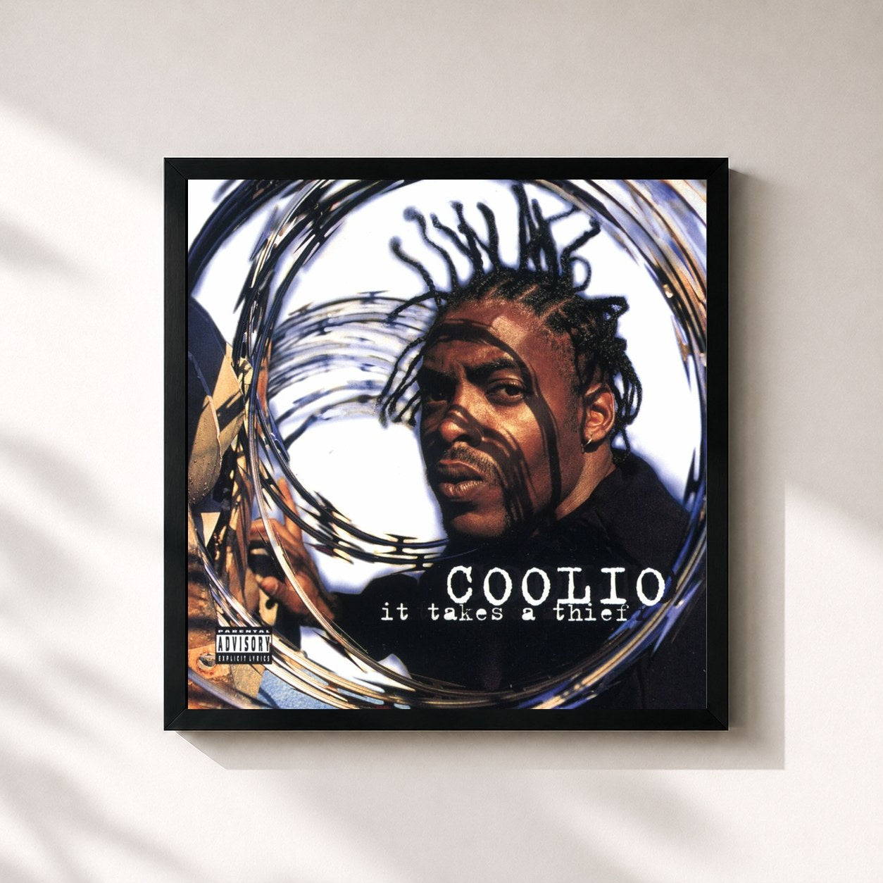 #noir Tableau carré de l'album It Takes a Thief de Coolio, cadre noir 32x32 cm