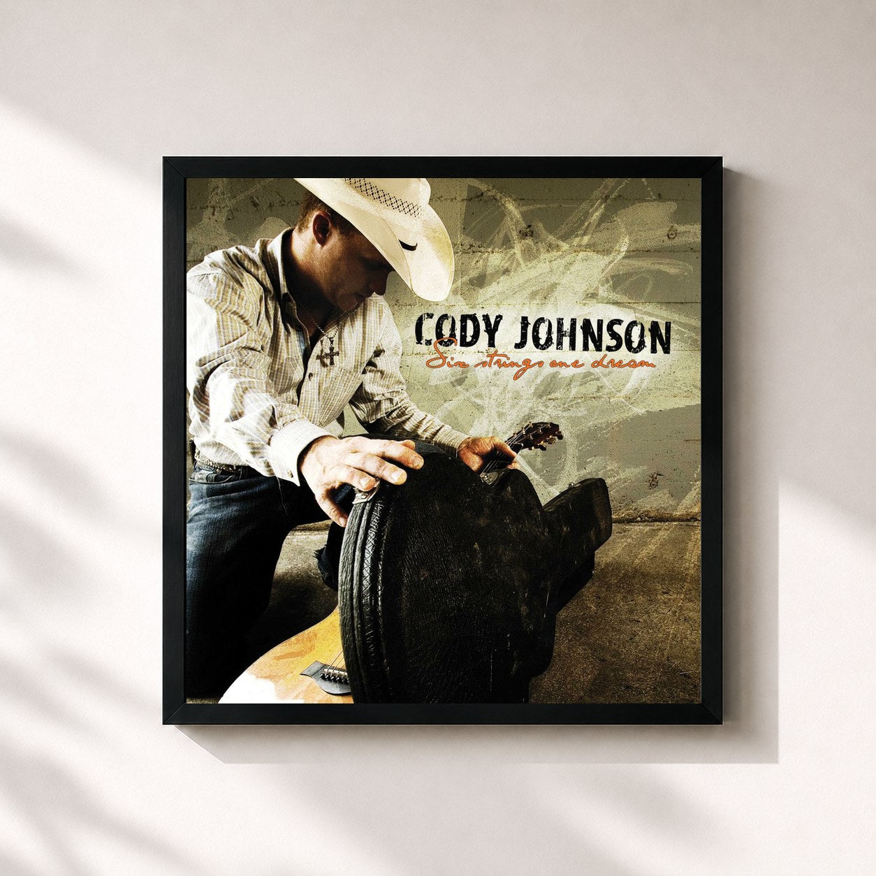 #noir Tableau carré de l'album Six Strings One Dream de Cody Johnson, cadre noir 32x32 cm