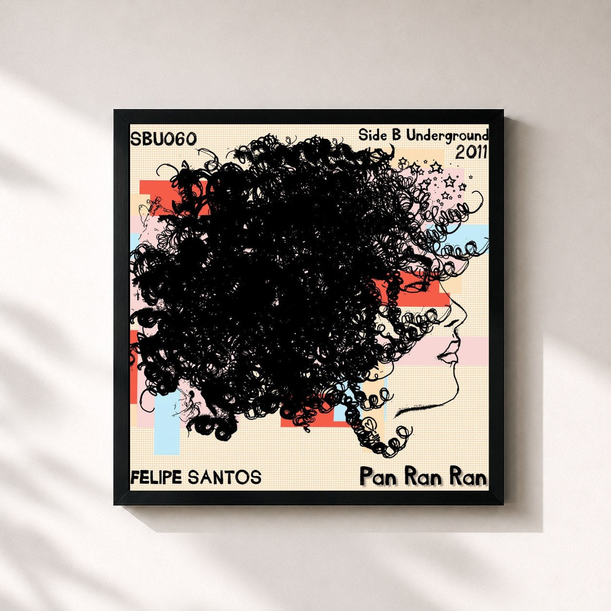 #noir Tableau carré de l'album Pan Ran Ran de Felipe Santos, cadre noir 32x32 cm
