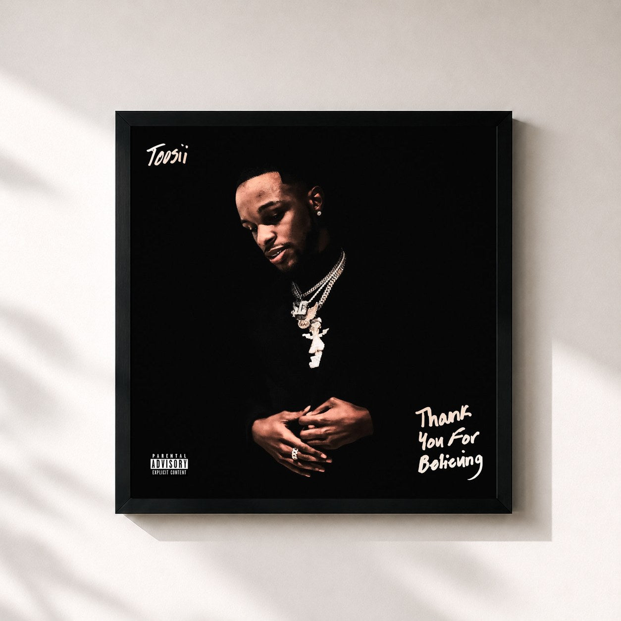 #noir Tableau carré de l'album Thank You For Believing de Toosii, cadre noir 32x32 cm