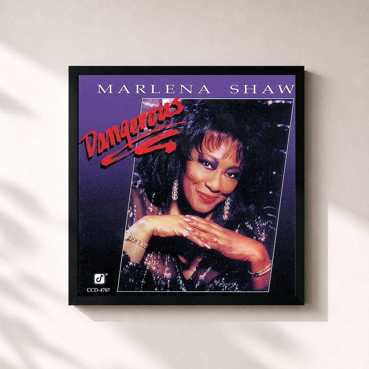#noir Tableau carré de l'album Dangerous de Marlena Shaw, cadre noir 32x32 cm