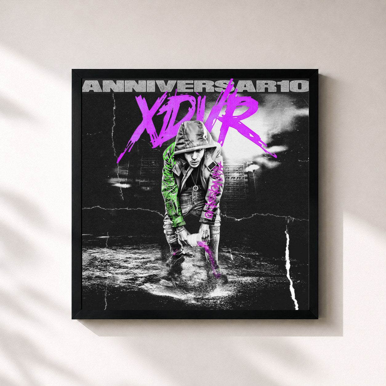 #noir Tableau carré de l'album XDVR ANNIVERSAR10 de Sfera Ebbasta, cadre noir 32x32 cm