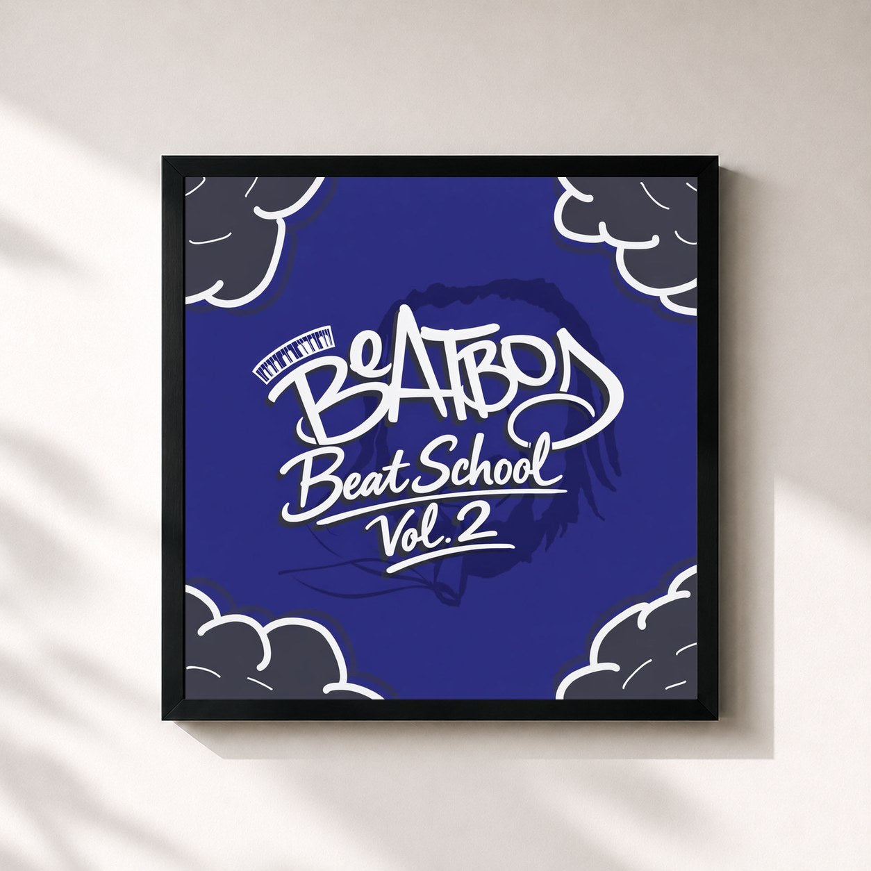 #noir Tableau carré de l'album Beat School Vol. 2 de Beatboy, cadre noir 32x32 cm