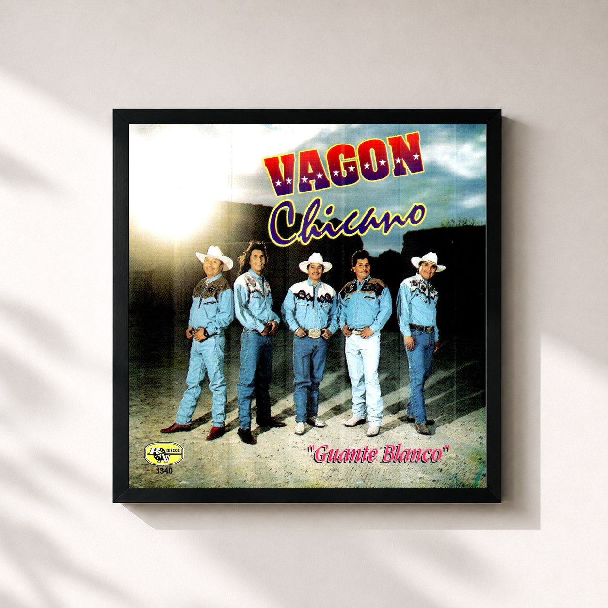#noir Tableau carré de l'album Guante Blanco de Vagon Chicano, cadre noir 32x32 cm