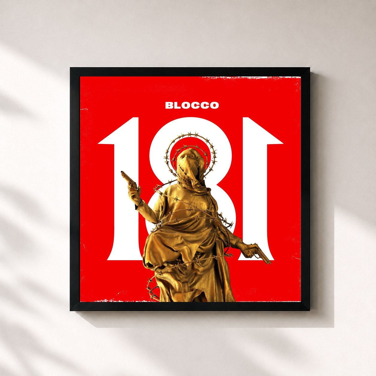 #noir Tableau carré de l'album BLOCCO 181 de Salmo, cadre noir 32x32 cm