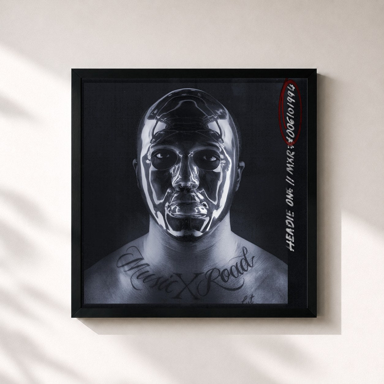 #noir Tableau carré de l'album Music x Road de Headie One, cadre noir 32x32 cm