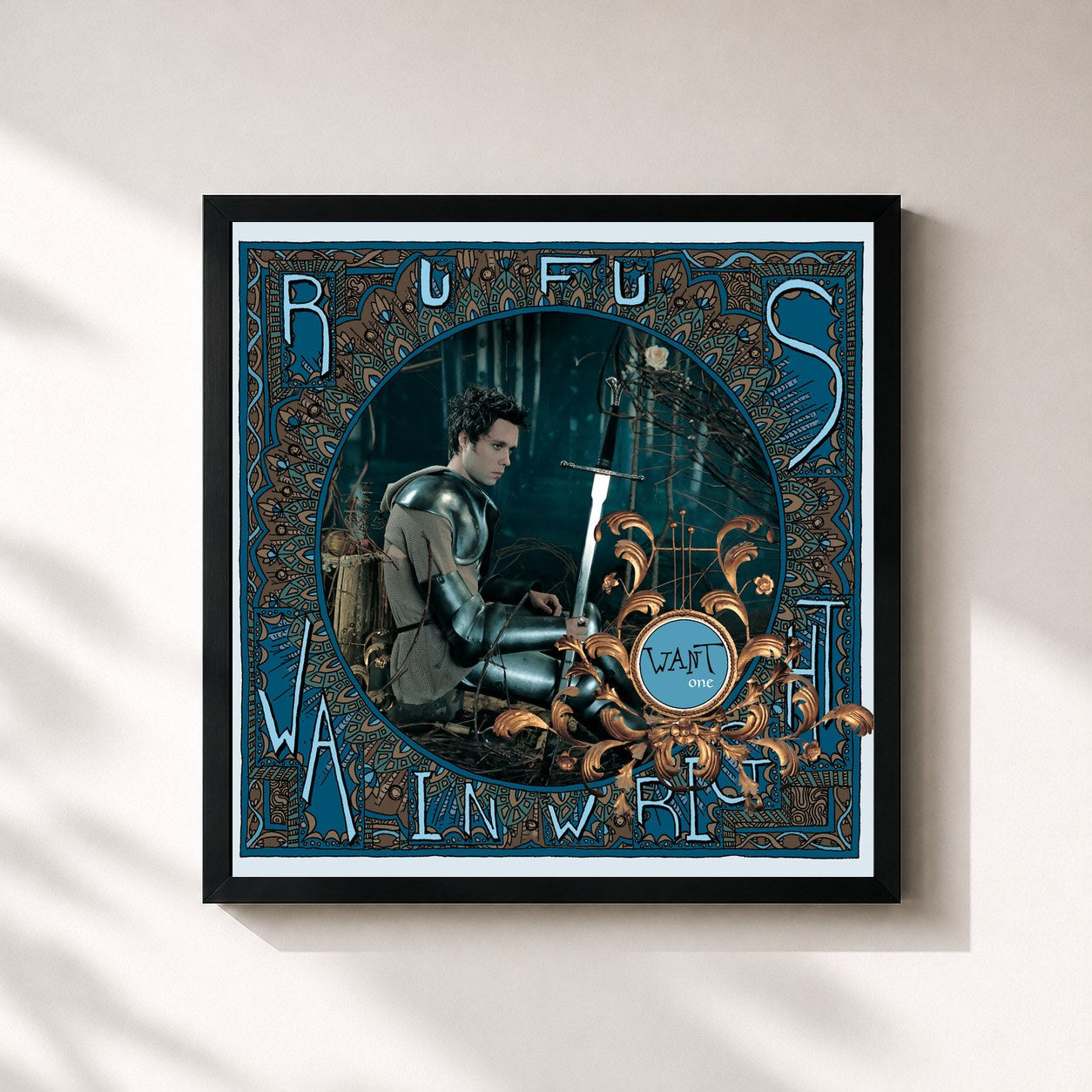 #noir Tableau carré de l'album Want One de Rufus Wainwright, cadre noir 32x32 cm