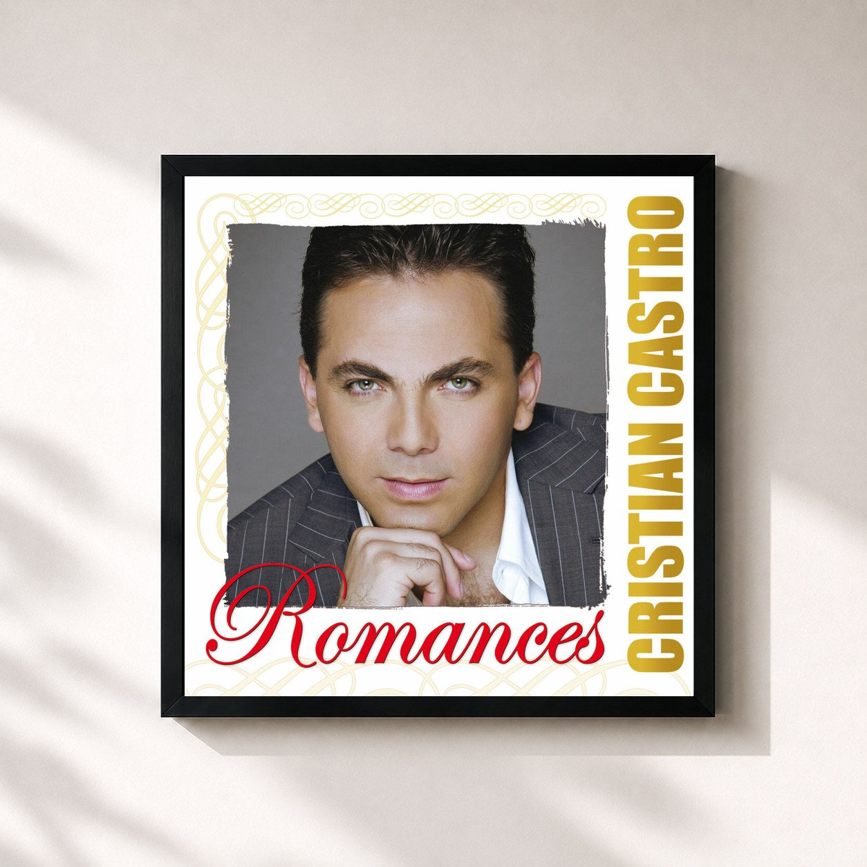 #noir Tableau carré de l'album Romances de Cristian Castro, cadre noir 32x32 cm