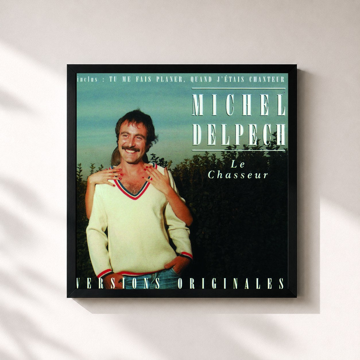 #noir Tableau carré de l'album Le Chasseur-Vol.2 de Michel Delpech, cadre noir 32x32 cm
