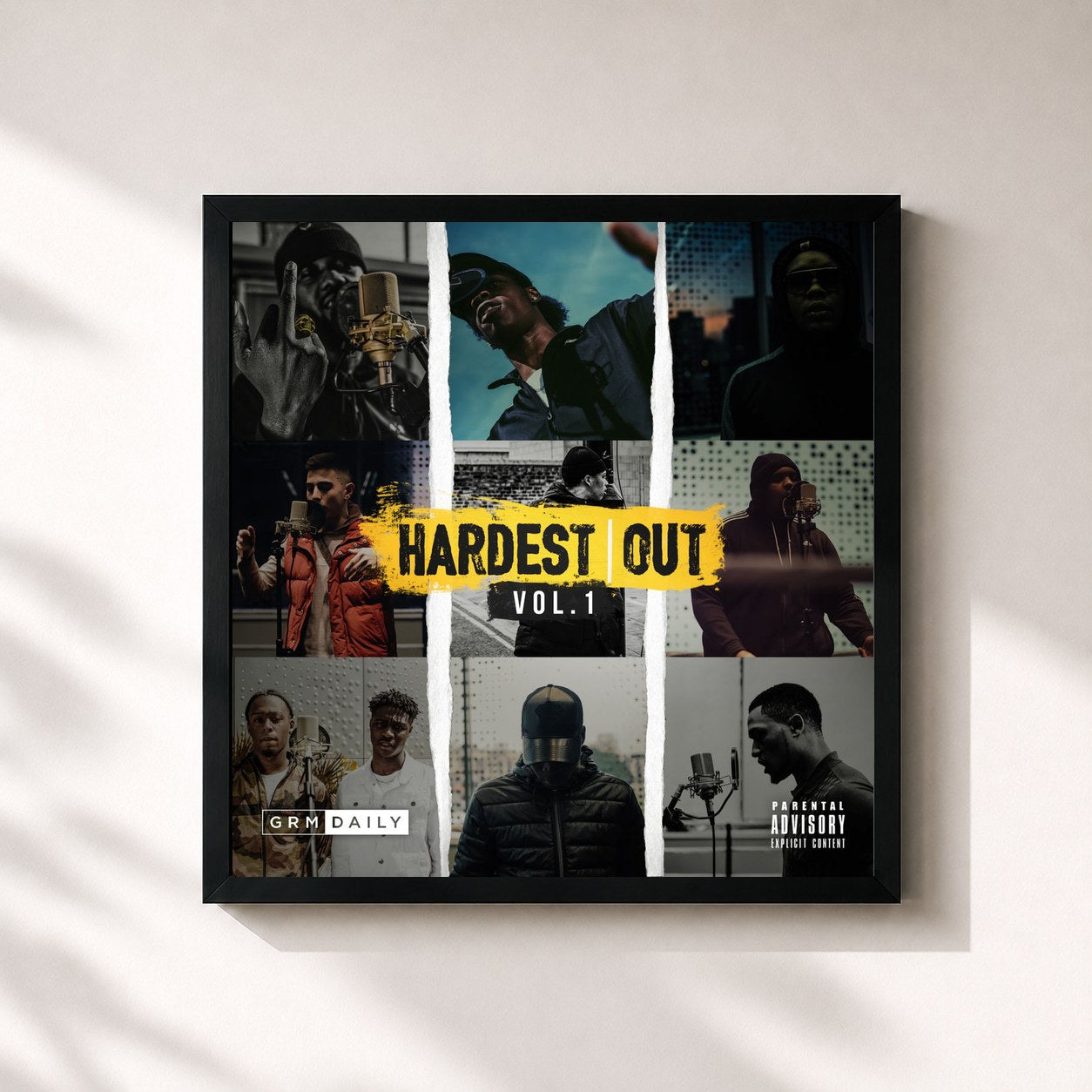 #noir Tableau carré de l'album Hardest Out Vol. 1 de GRM Daily, cadre noir 32x32 cm
