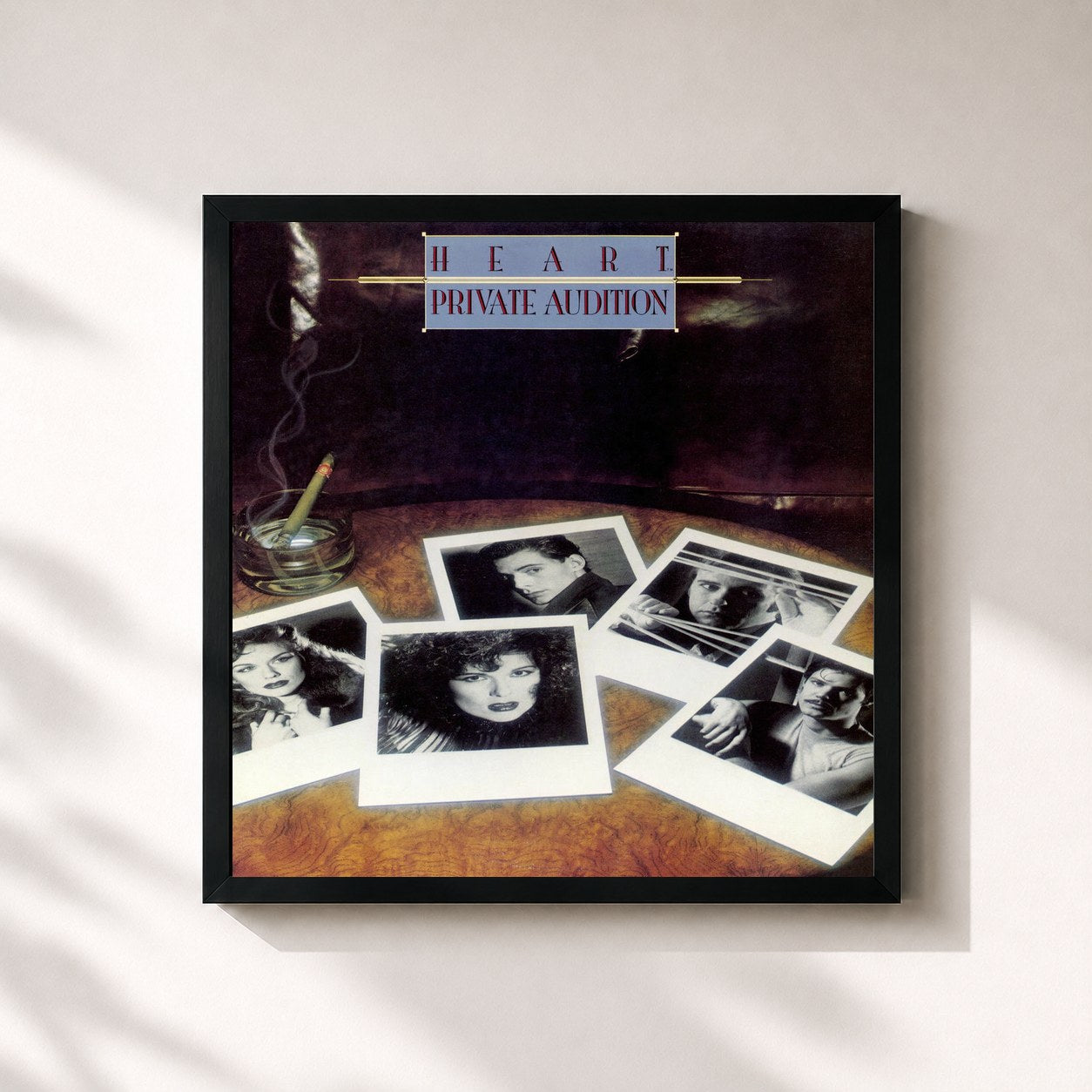#noir Tableau carré de l'album Private Audition de Heart, cadre noir 32x32 cm