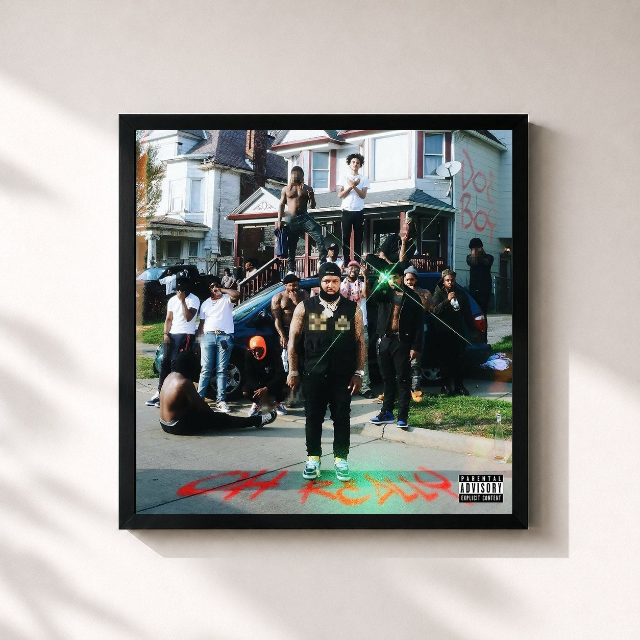 #noir Tableau carré de l'album OH REALLY de DOE BOY, cadre noir 32x32 cm