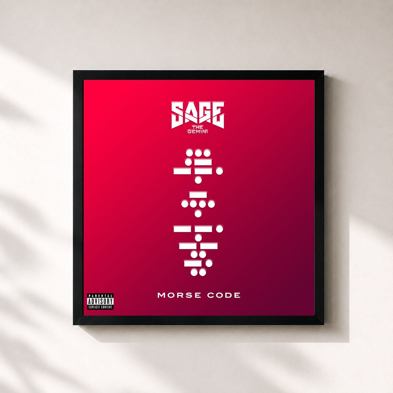 #noir Tableau carré de l'album Morse Code de Sage The Gemini, cadre noir 32x32 cm