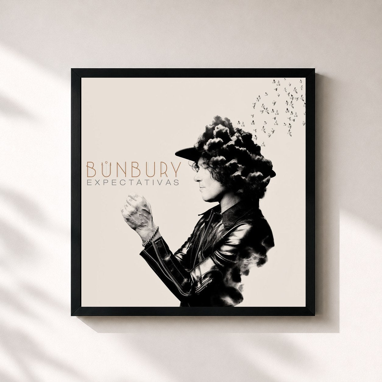 #noir Tableau carré de l'album Expectativas de Bunbury, cadre noir 32x32 cm