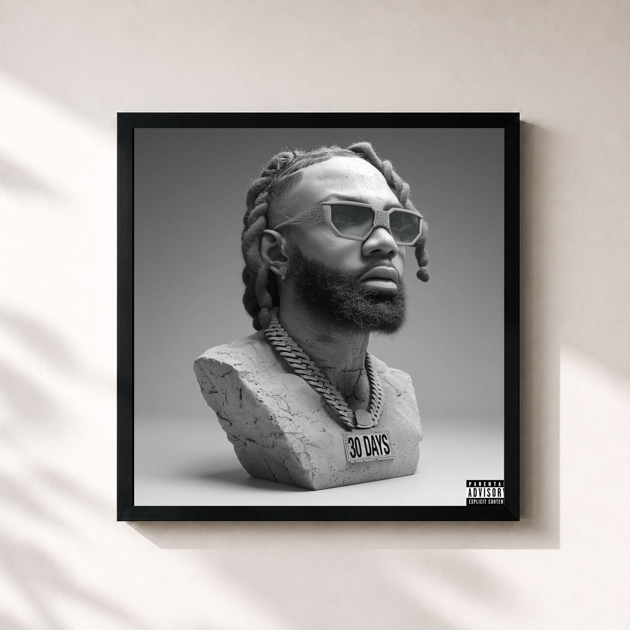 #noir Tableau carré de l'album 30 Days de Money Man, cadre noir 32x32 cm