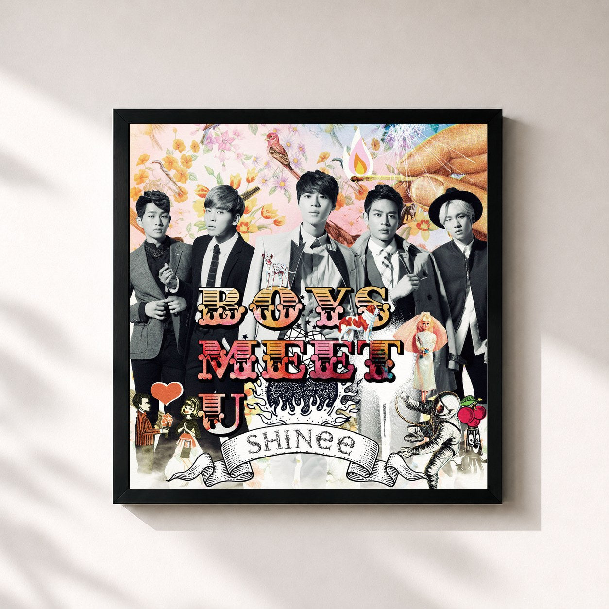 #noir Tableau carré de l'album Boys Meet U de SHINee, cadre noir 32x32 cm
