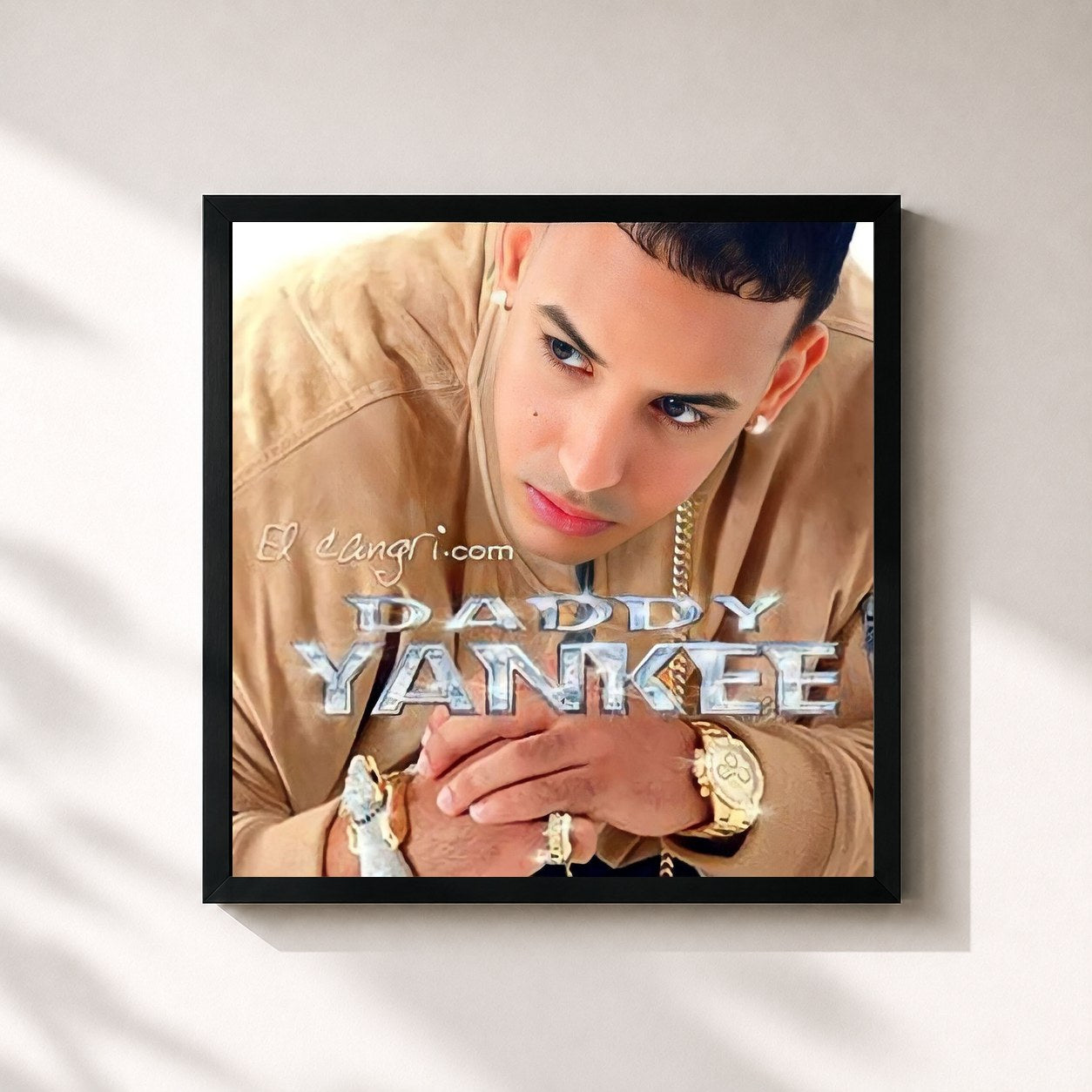 #noir Tableau carré de l'album El Cangri.com de Daddy Yankee, cadre noir 32x32 cm