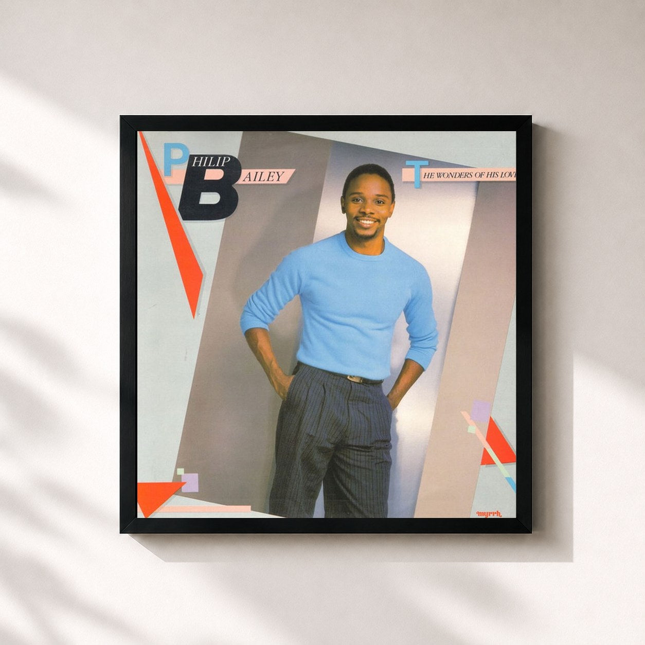 #noir Tableau carré de l'album The Wonders Of His Love de Philip Bailey, cadre noir 32x32 cm