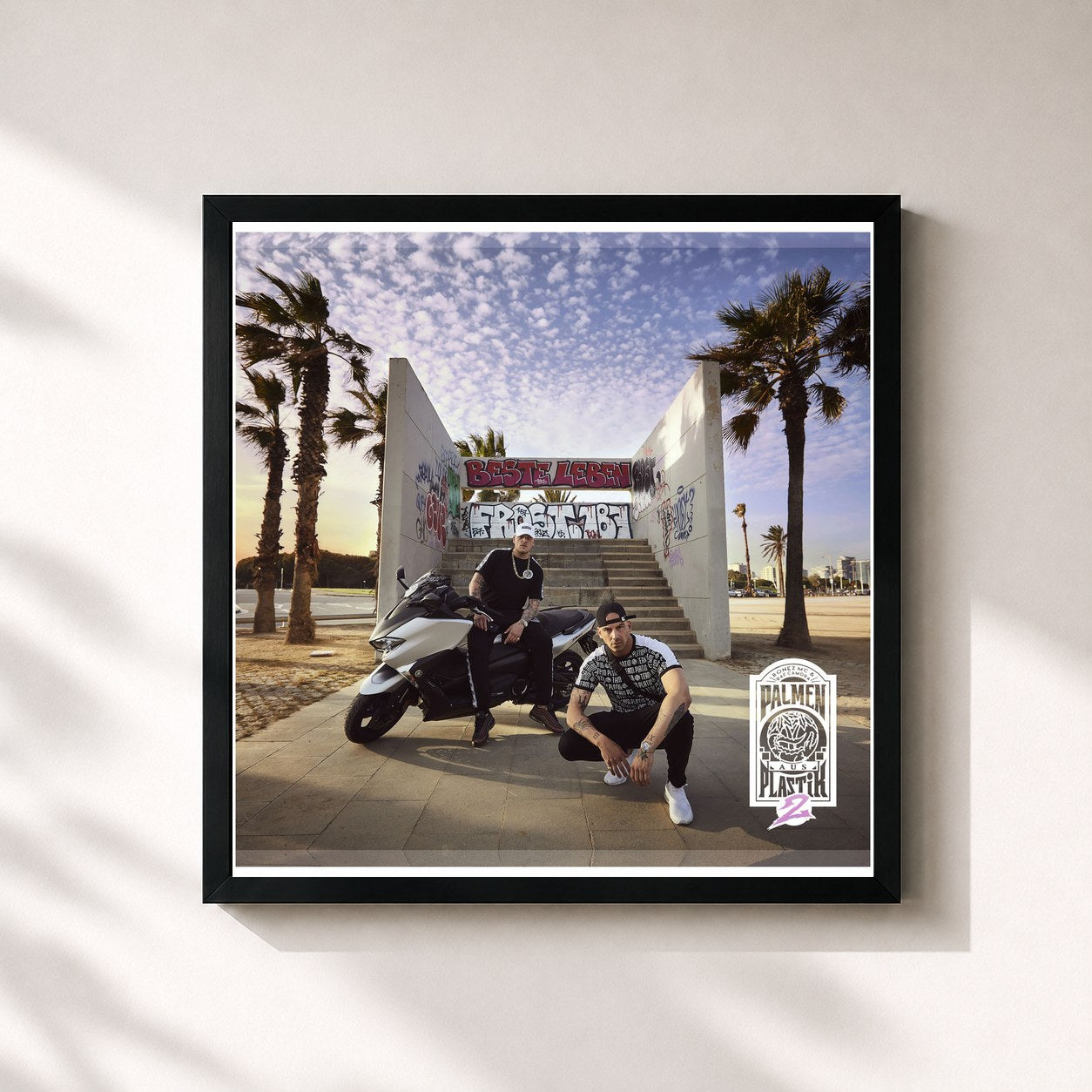 #noir Tableau carré de l'album Palmen aus Plastik 2 de Bonez MC, cadre noir 32x32 cm