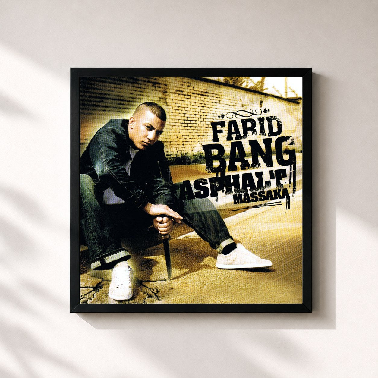 #noir Tableau carré de l'album Asphalt Massaka de Farid Bang, cadre noir 32x32 cm