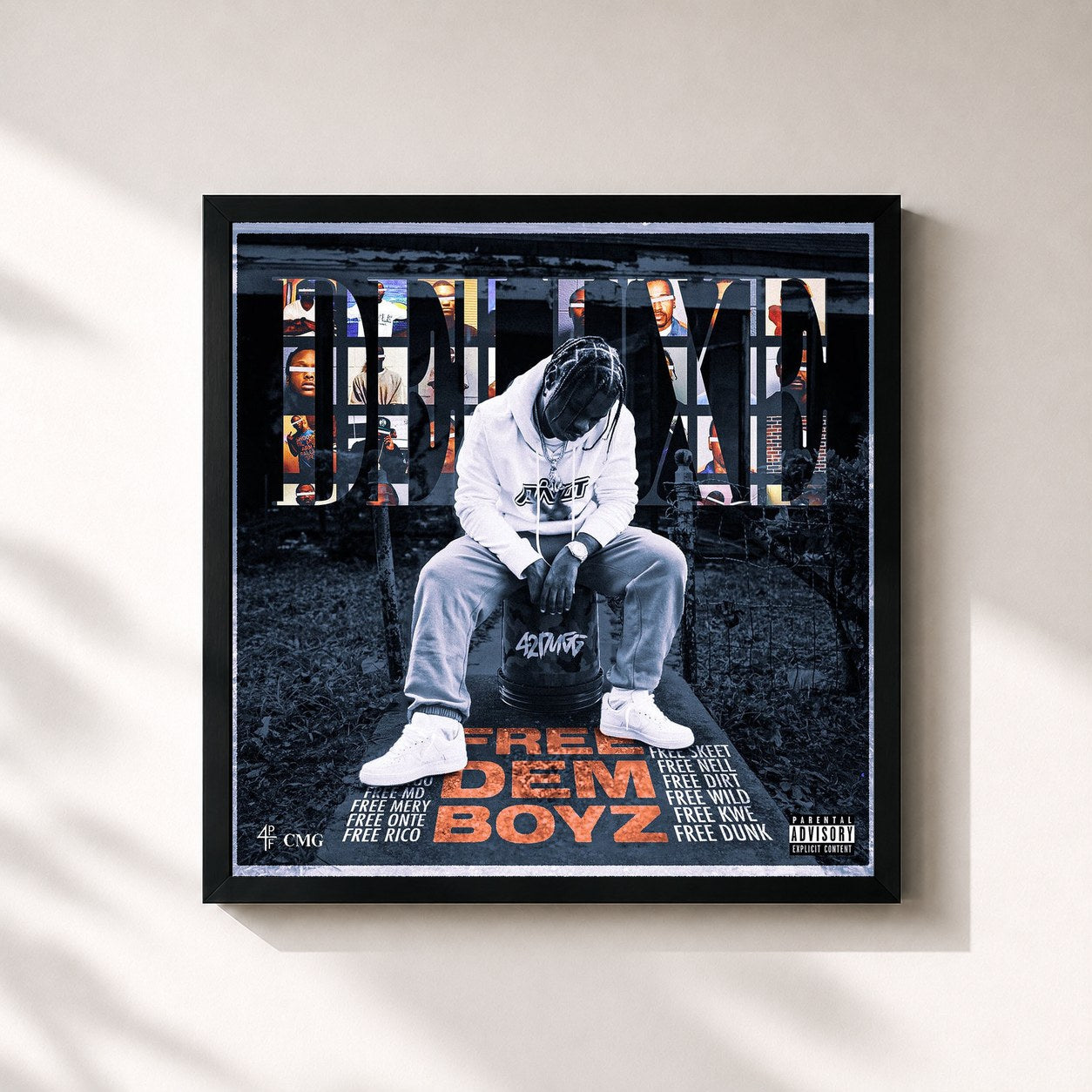 #noir Tableau carré de l'album Free Dem Boyz (Deluxe) de 42 Dugg, cadre noir 32x32 cm