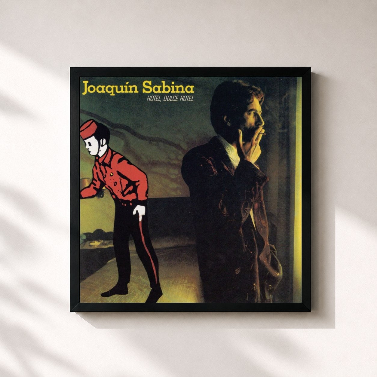 #noir Tableau carré de l'album Hotel, Dulce Hotel de Joaquín Sabina, cadre noir 32x32 cm