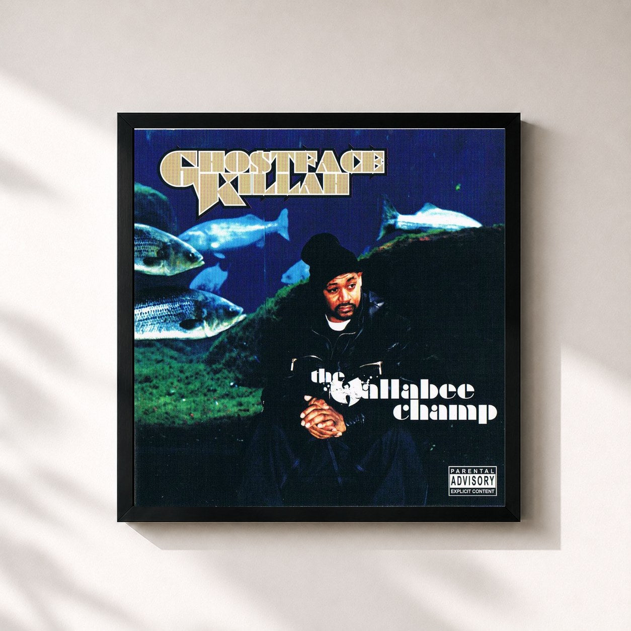 #noir Tableau carré de l'album Wallabee Champ de Ghostface Killah, cadre noir 32x32 cm