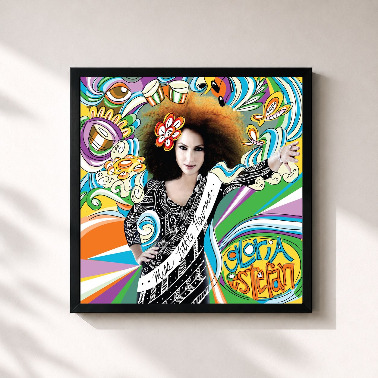 #noir Tableau carré de l'album Miss Little Havanna (Bonus Track) de Gloria Estefan, cadre noir 32x32 cm
