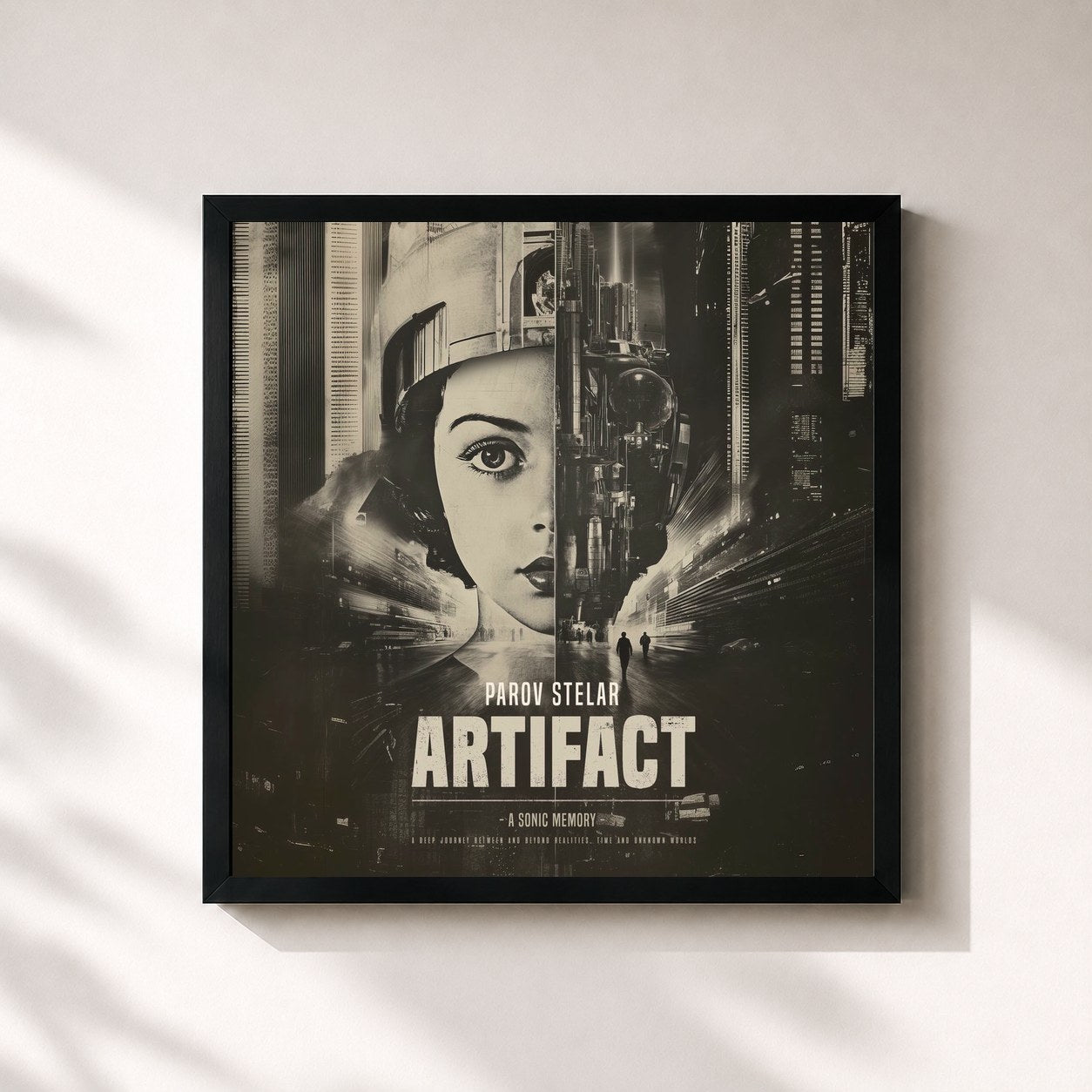 #noir Tableau carré de l'album Artifact de Parov Stelar, cadre noir 32x32 cm