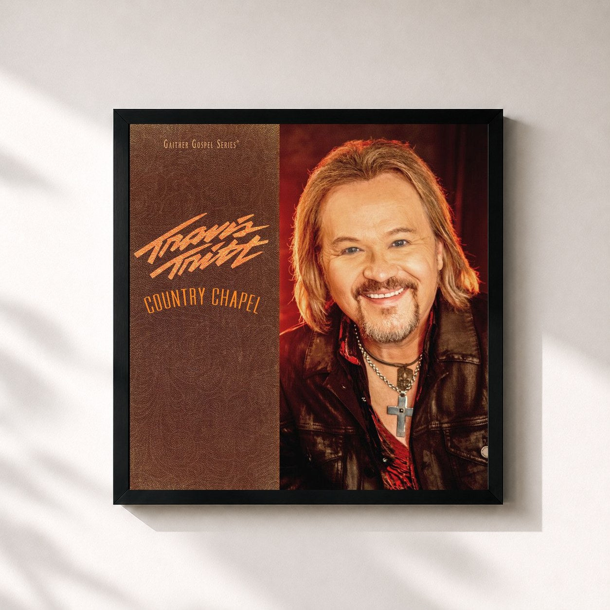 #noir Tableau carré de l'album Country Chapel de Travis Tritt, cadre noir 32x32 cm
