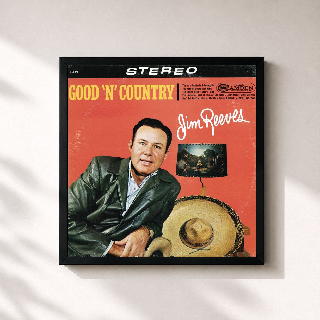 #noir Tableau carré de l'album Good 'N' Country de Jim Reeves, cadre noir 32x32 cm